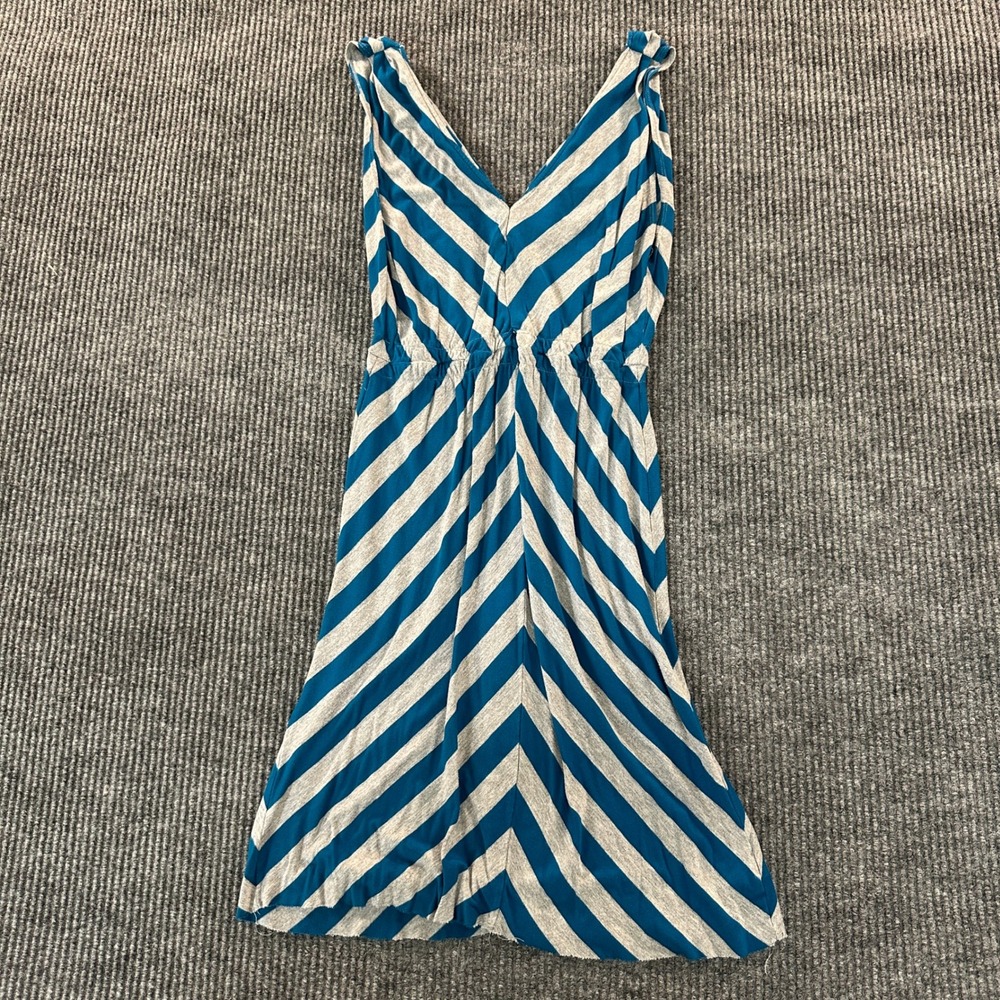 Remain Womens Chevron Striped V-Neck Dress Small Blue Grey Jersey Knit